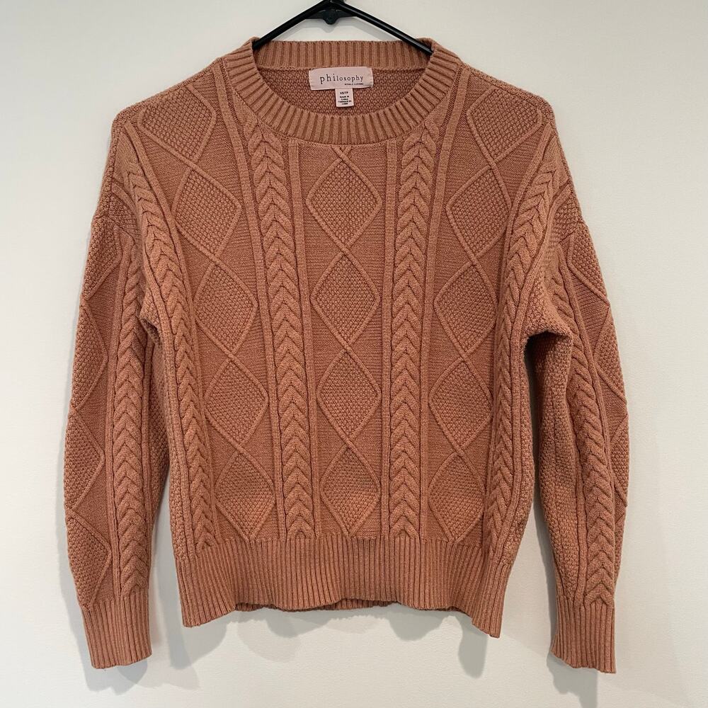 PHILOSOPHY Republic Clothing Camel Cable-Knit Crewneck Sweater Size XS
